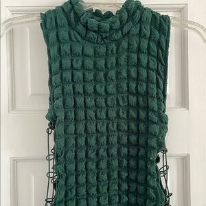 Green Sheath Midi Dress with Mock Neck